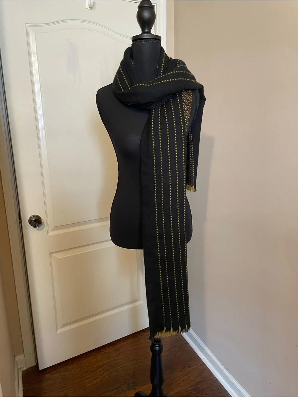 Marine Layer Oversized Blanket Scarf Black Chartreuse Woven Fringe Wrap  28x80